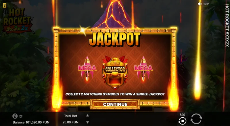 Hot Rocket 5x 3x 2x — uruchomienie Jackpot Spins z rakietą-kolektorem w centrum